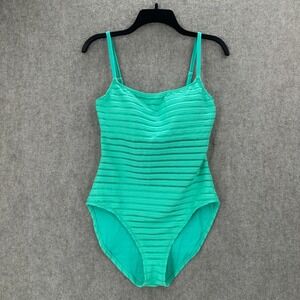 La Blanca Fluid Linnes One Piece Swimsuit 10 Green Mesh Striped Adjustable Strap
